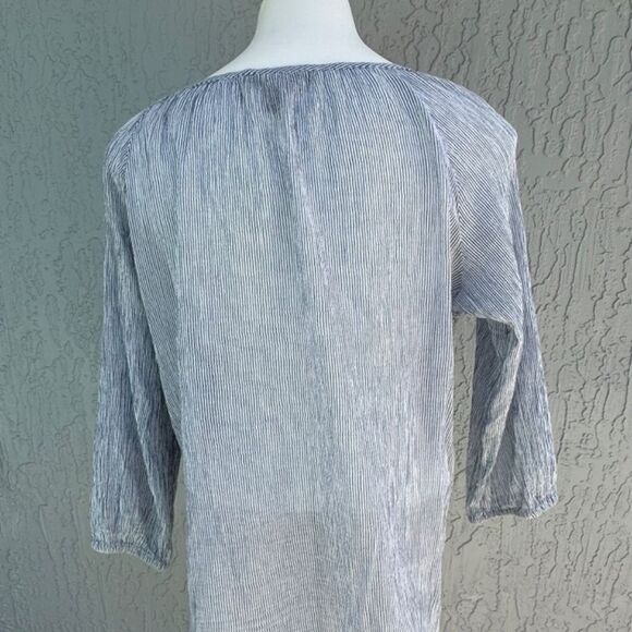 Tommy Bahama Gauze Peasant Blouse Blue/White Striped M EUC​ - Picture 2 of 5